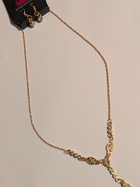 Paparazzi Gold Y-Style Necklace with Clear Crystals